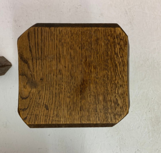 Ensemble de 3 tables gigognes brutalistes en bois de chêne, années 1970 – Tables basses, Wood, Vintage (photo 5 of 10)