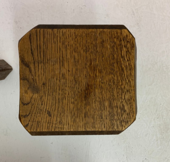 Image 1 of Set of 3 brutalist oak wood nesting tables, 1970’s