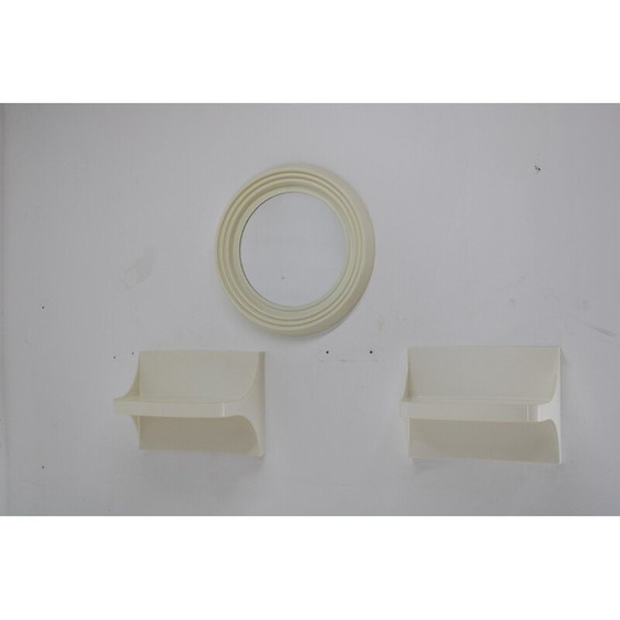 Image 1 of Set di specchio rotondo vintage e due ripiani, Cecoslovacchia anni '70