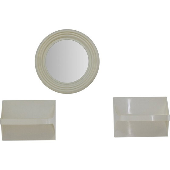 Image 1 of Set di specchio rotondo vintage e due ripiani, Cecoslovacchia anni '70