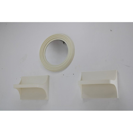 Image 1 of Set di specchio rotondo vintage e due ripiani, Cecoslovacchia anni '70