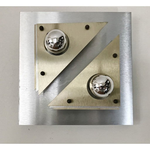 Pair of vintage kinetic sconces in aluminum and brass, 1970