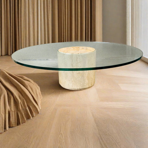 Image 1 of Mid - Century Travertine Glass Coffee Table