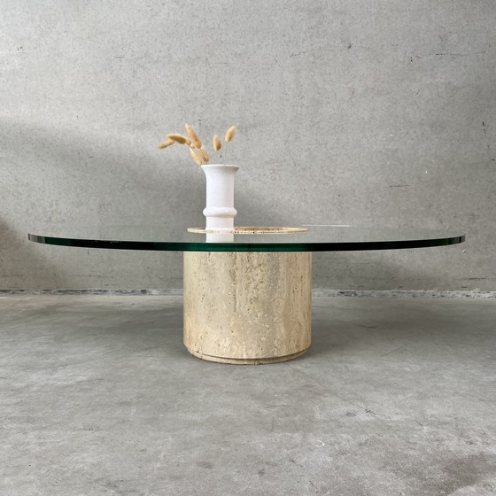 Image 1 of Mid - Century Travertine Glass Coffee Table