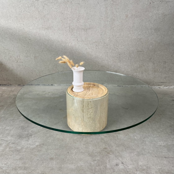 Image 1 of Mid - Century Travertine Glass Coffee Table