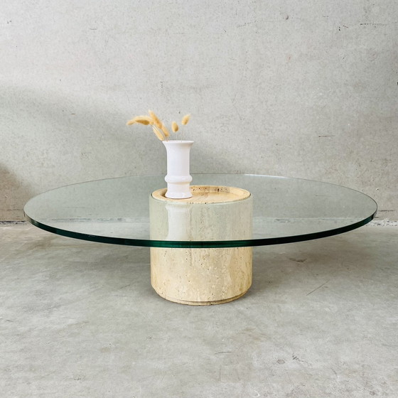 Image 1 of Mid - Century Travertine Glass Coffee Table