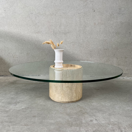 Image 1 of Mid - Century Travertine Glass Coffee Table