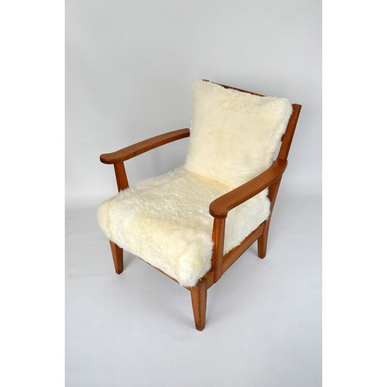 Image 1 of Vintage Utö-lovö armchair in pine and sheepskin by Axel Einar Hjorth, 1940