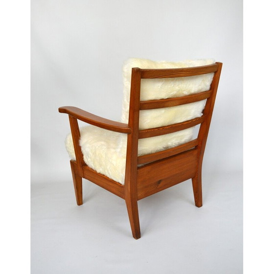 Image 1 of Vintage Utö-lovö armchair in pine and sheepskin by Axel Einar Hjorth, 1940