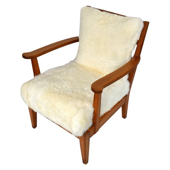 Image 1 of Vintage Utö-lovö armchair in pine and sheepskin by Axel Einar Hjorth, 1940