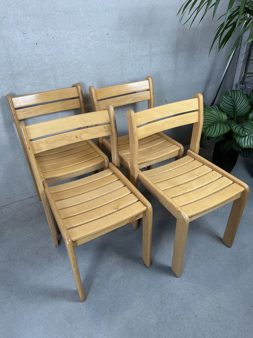 4x 1980's beech wood chairs