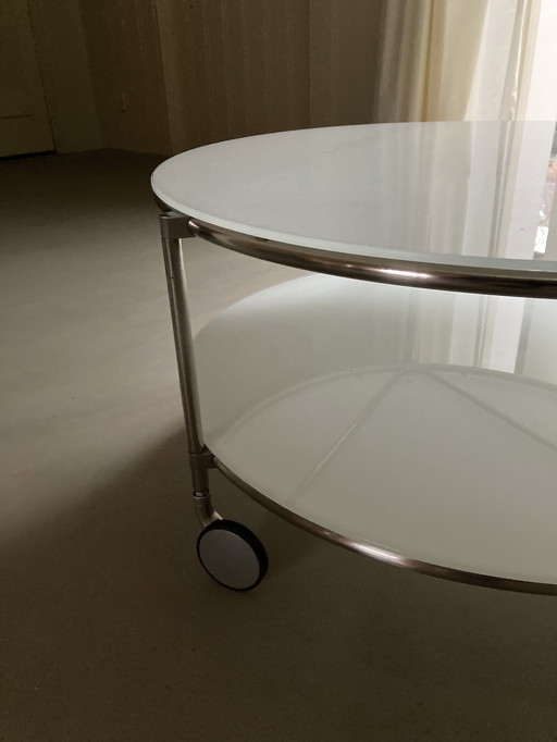 Ikea 1980s Round Coffee Table/ White Milk Glass