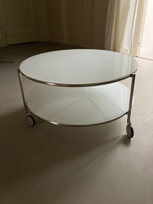 Ikea 1980s Round Coffee Table/ White Milk Glass