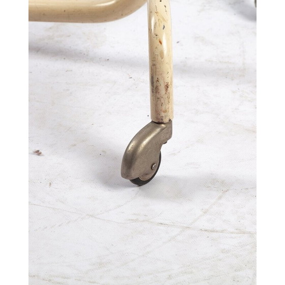 Image 1 of Tavolino laterale regolabile vintage su rotelle in metallo e legno, 1930