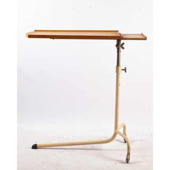 Image 1 of Tavolino laterale regolabile vintage su rotelle in metallo e legno, 1930