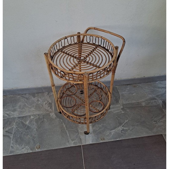 Image 1 of Mid-century Italian bamboo and rattan round bar trolley, 1960s