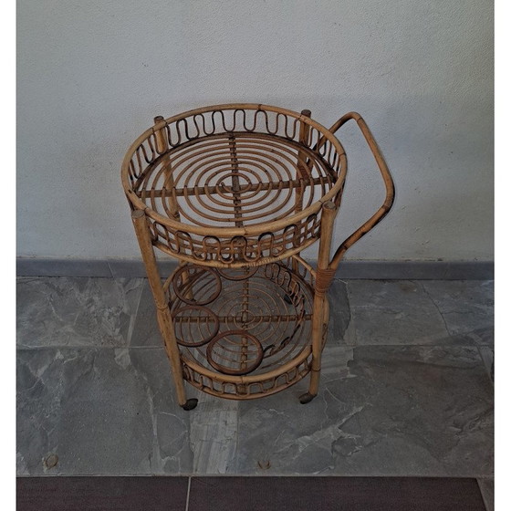 Image 1 of Mid-century Italian bamboo and rattan round bar trolley, 1960s