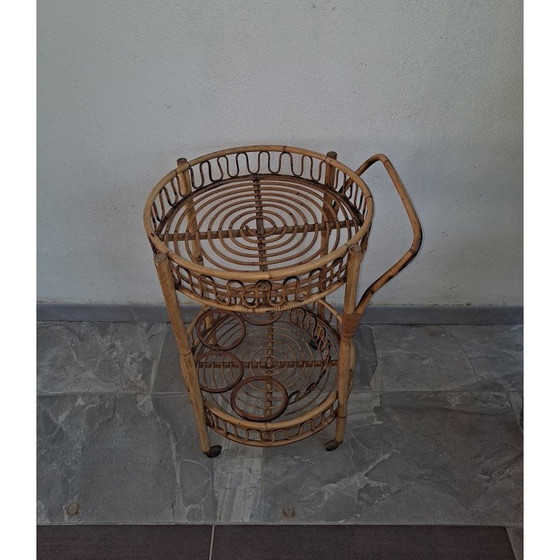 Image 1 of Mid-century Italian bamboo and rattan round bar trolley, 1960s