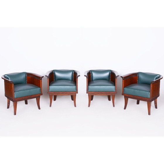 Image 1 of Set of 4 vintage oak and leather armchairs, Czechoslovakia 1920