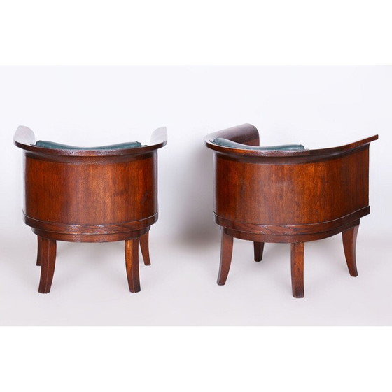 Image 1 of Set of 4 vintage oak and leather armchairs, Czechoslovakia 1920