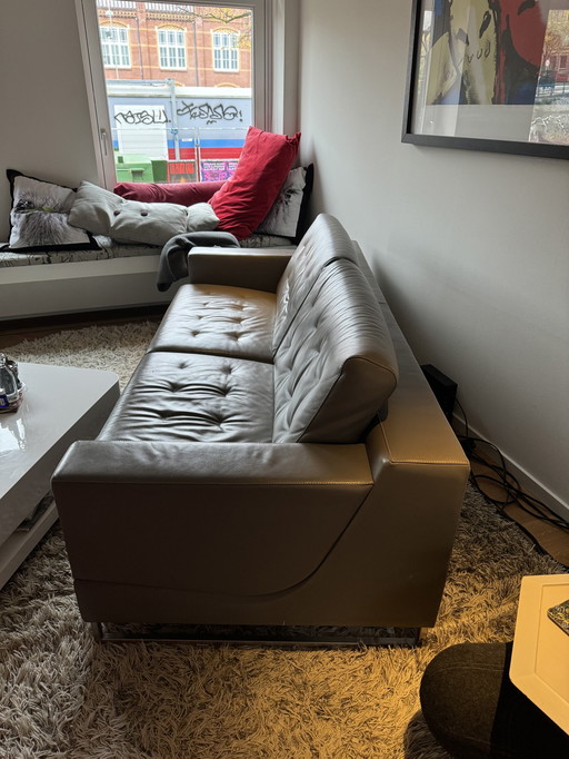 Leolux Gray Leather Sofa