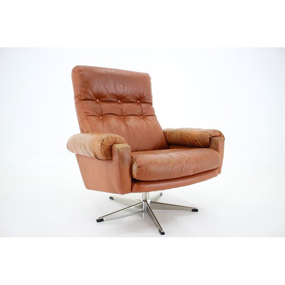 Image 1 of Vintage leather swivel armchair by Nili Stoppmobler, Denmark 1970s