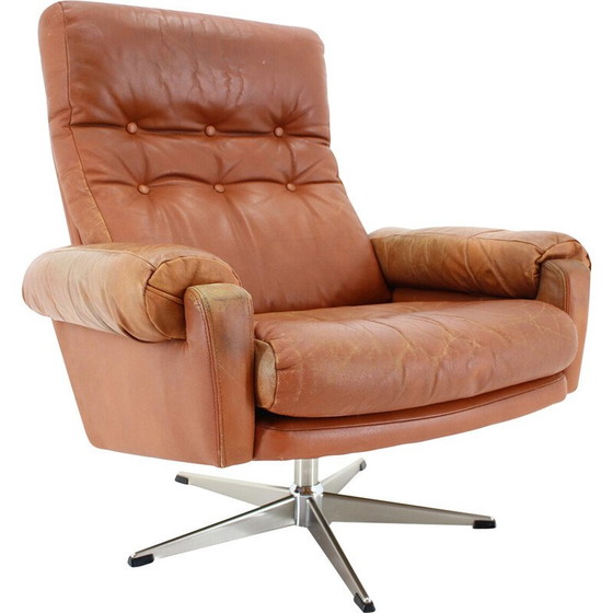 Image 1 of Vintage leather swivel armchair by Nili Stoppmobler, Denmark 1970s