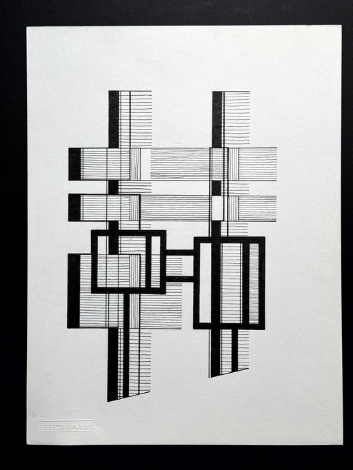 Geometric Diptych (Ink) - Eugene Eechaut (1928-2019)