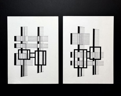 Geometric Diptych (Ink) - Eugene Eechaut (1928-2019)