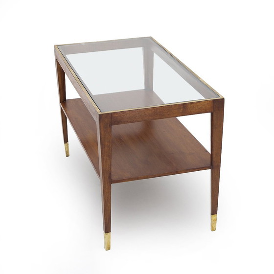 Image 1 of Rectangular Coffee Table With Glass And Brass Top, 1950S