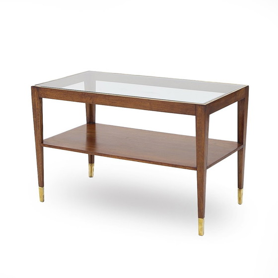 Image 1 of Rectangular Coffee Table With Glass And Brass Top, 1950S