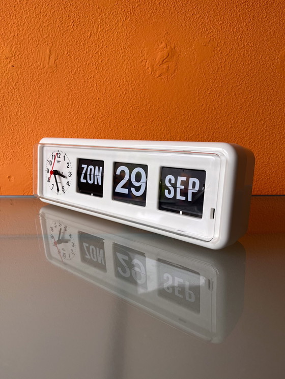 Image 1 of White Twemco Flip Clock With Date