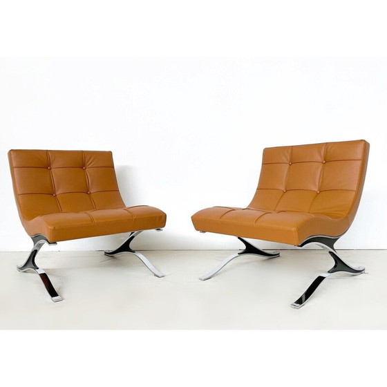 Image 1 of Sillón de cuero marrón de mediados de siglo, Italia, década de 1970