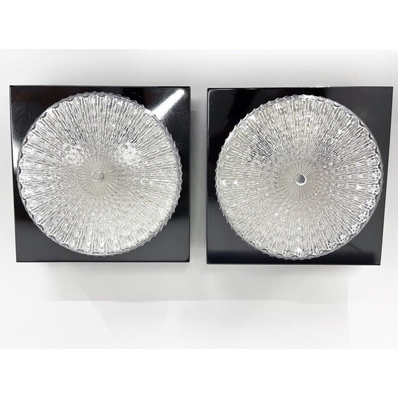 Image 1 of Pair of vintage metal and glass ceiling lamps, Czechoslovakia 1960