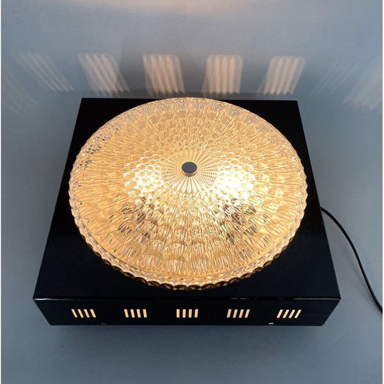 Image 1 of Pair of vintage metal and glass ceiling lamps, Czechoslovakia 1960