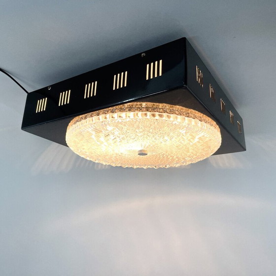 Image 1 of Pair of vintage metal and glass ceiling lamps, Czechoslovakia 1960