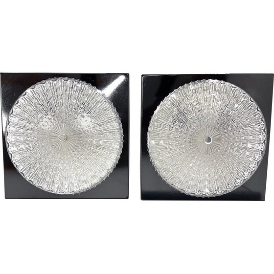 Image 1 of Pair of vintage metal and glass ceiling lamps, Czechoslovakia 1960
