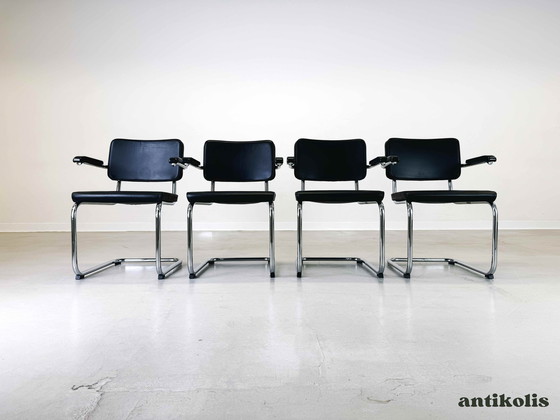 Image 1 of 4x Thonet chair S64 PV Marcel Breuer leather black