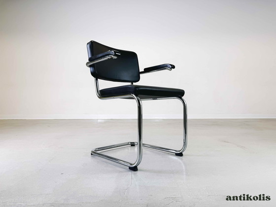 Image 1 of 4x Thonet chair S64 PV Marcel Breuer leather black