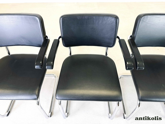 Image 1 of 4x Thonet chair S64 PV Marcel Breuer leather black