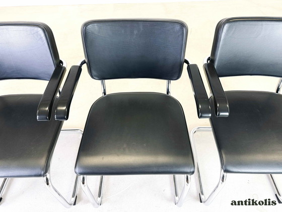 Image 1 of 4x Thonet chair S64 PV Marcel Breuer leather black