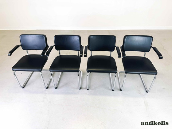 Image 1 of 4x Thonet chair S64 PV Marcel Breuer leather black