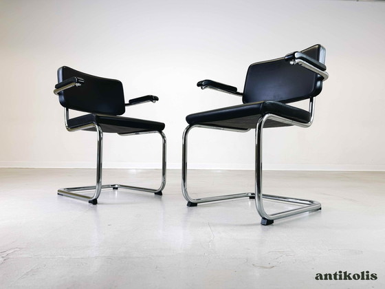 Image 1 of 4x Thonet chair S64 PV Marcel Breuer leather black