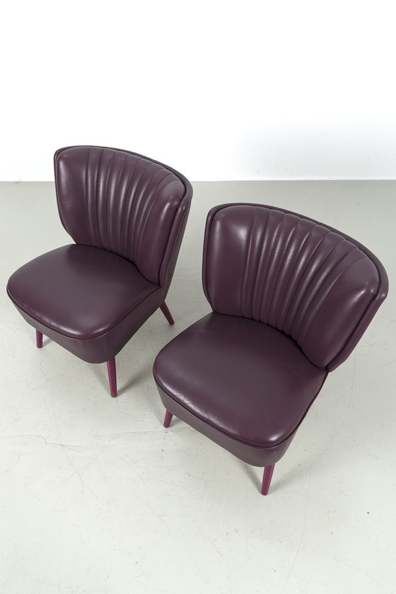 Image 1 of 2x eggplant leather cocktail armchairs