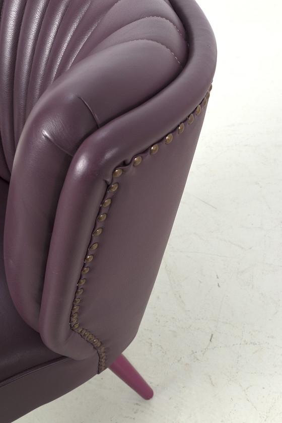 Image 1 of 2x eggplant leather cocktail armchairs