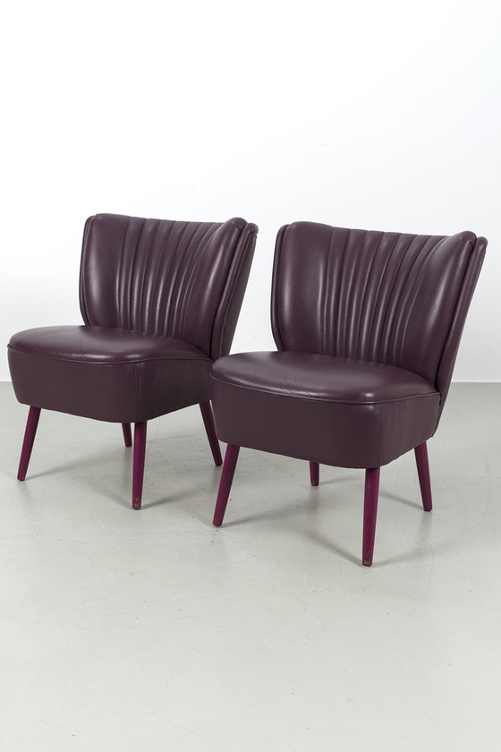 Image 1 of 2x eggplant leather cocktail armchairs