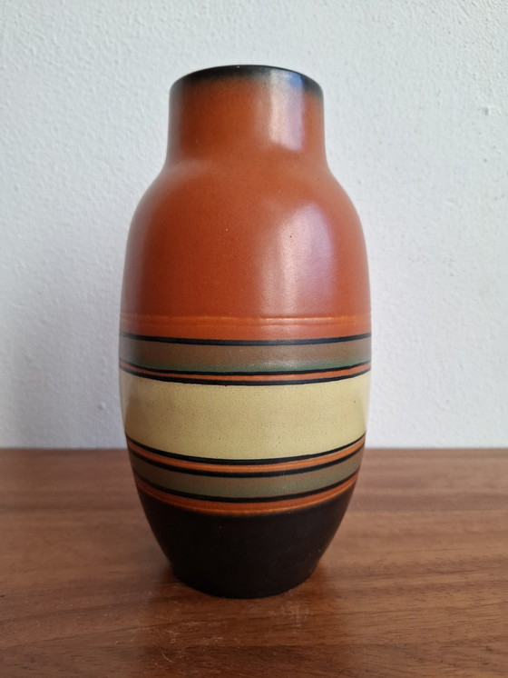 Image 1 of Vintage West Germany Vase Orange, Black, Yellow