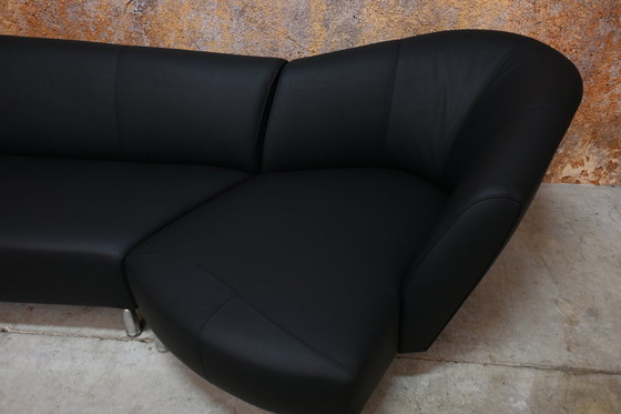 Image 1 of Reupholstered Black Leather Leolux Pupilla Design Corner Sofa