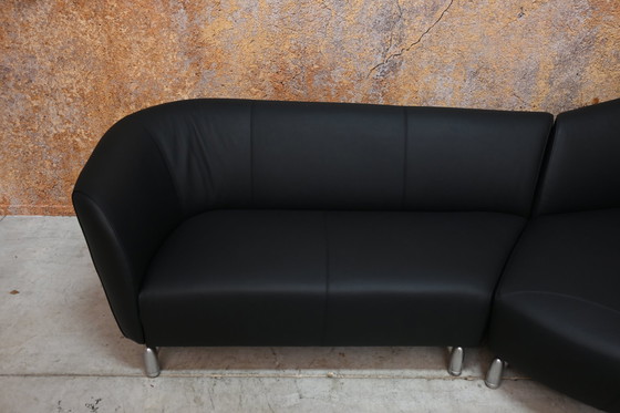 Image 1 of Reupholstered Black Leather Leolux Pupilla Design Corner Sofa