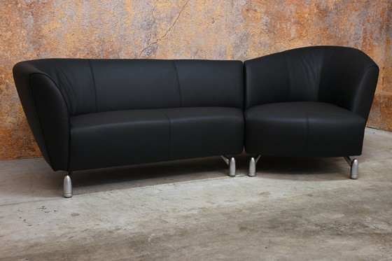 Image 1 of Reupholstered Black Leather Leolux Pupilla Design Corner Sofa